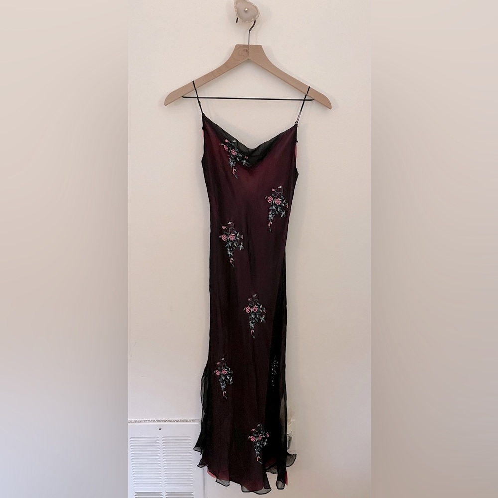 Vintage Betsey Johnson: Black Floral Silk Slip Dress Size:6 but would fit XS-S.